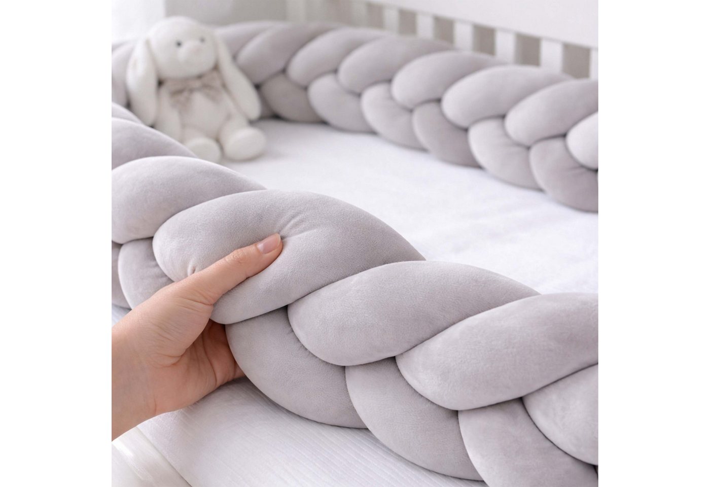 Relaxdays Bettschlange Polyester Grau Geflochten 220 cm x ø 12 cm 1 kg Bild 2