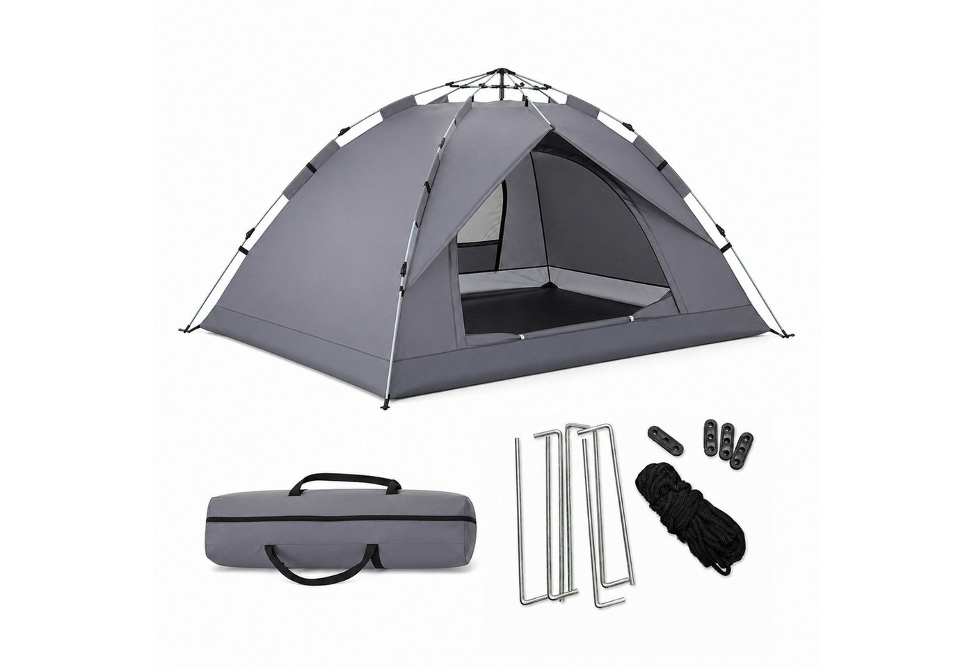 Relaxdays Campingzelt Polyester Grau Silber Schwarz Automatisch Wasserabweisend UV-Schutz mit Moskitonetz 135 cm x 200 cm x 200 cm 2.5 kg
