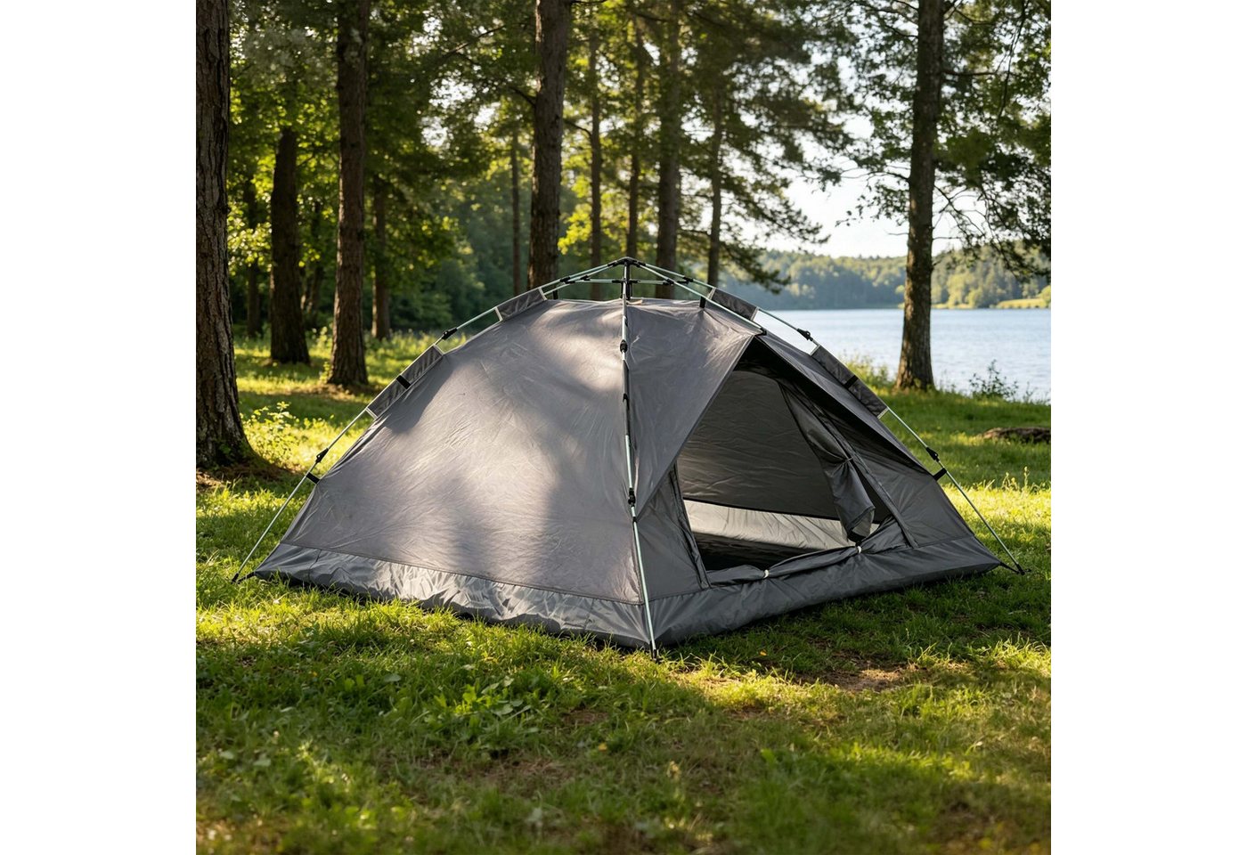 Relaxdays Campingzelt Polyester Grau Silber Schwarz Automatisch Wasserabweisend UV-Schutz mit Moskitonetz 135 cm x 200 cm x 200 cm 2.5 kg Bild 3