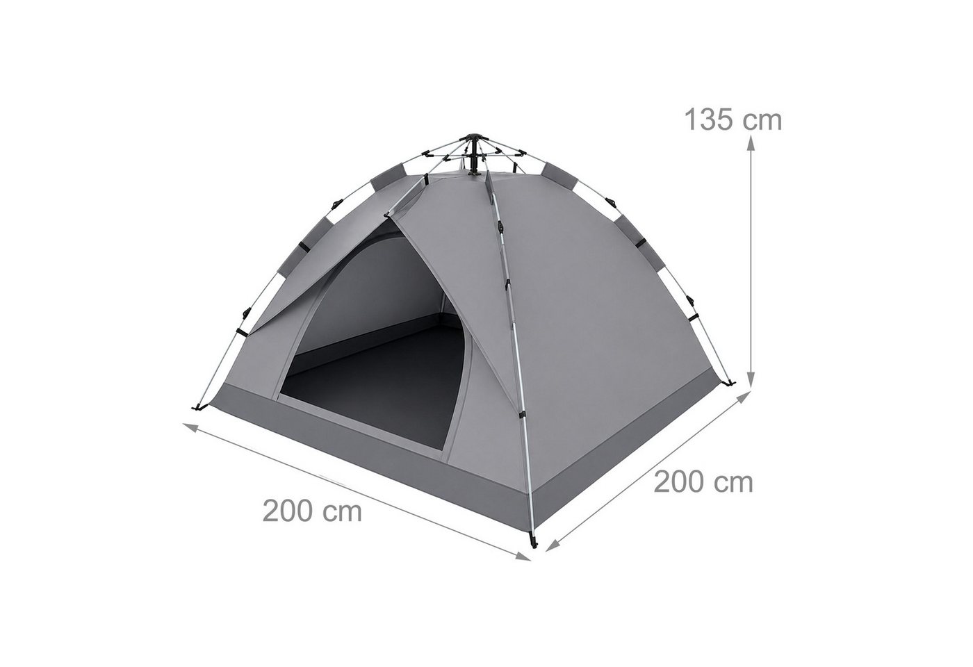 Relaxdays Campingzelt Polyester Grau Silber Schwarz Automatisch Wasserabweisend UV-Schutz mit Moskitonetz 135 cm x 200 cm x 200 cm 2.5 kg Bild 5