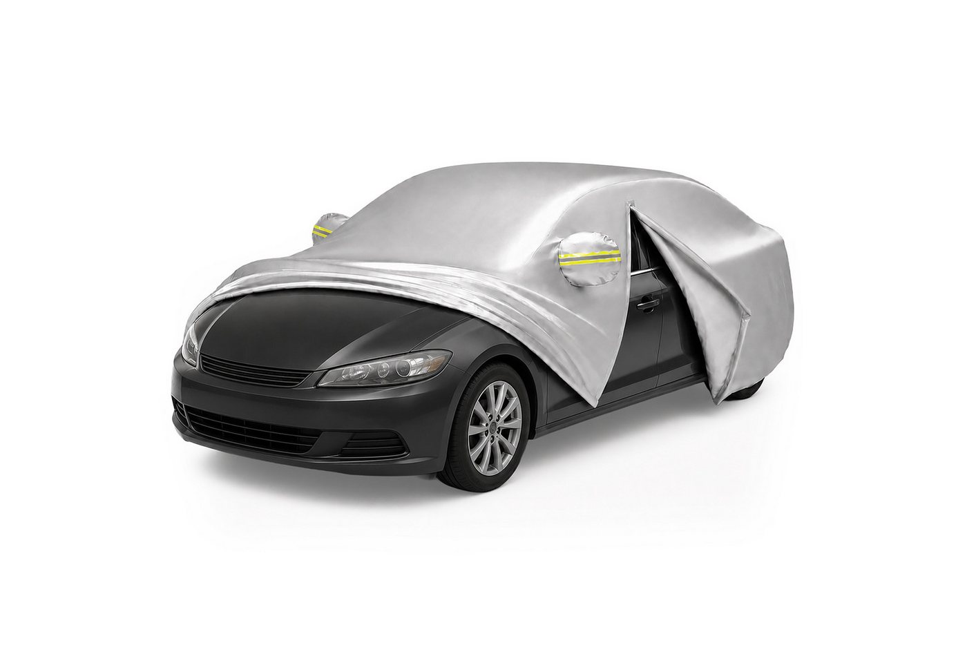 Relaxdays Autoabdeckplane Aluminiumbeschichtetes Gewebe Silber Vollgarage UV-Schutz Reißverschluss 435 cm bis 470 cm für Limousine