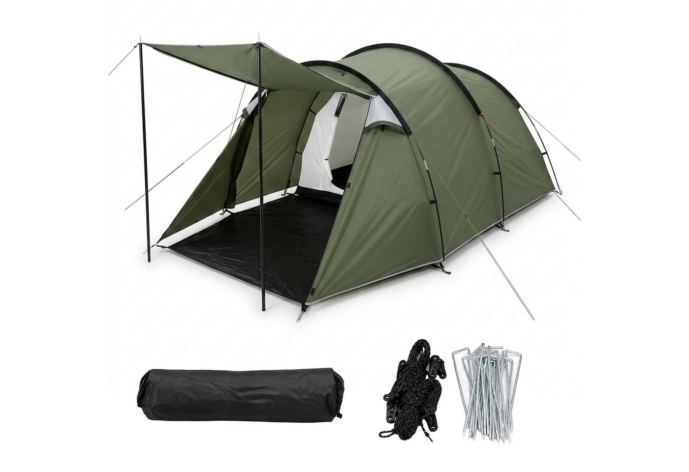 Relaxdays Tunnelzelt Polyester Grün Schwarz 2 Kammern Vorzelt Wasserdicht 150 cm x 420 cm x 200 cm 6,3 kg Bild 5