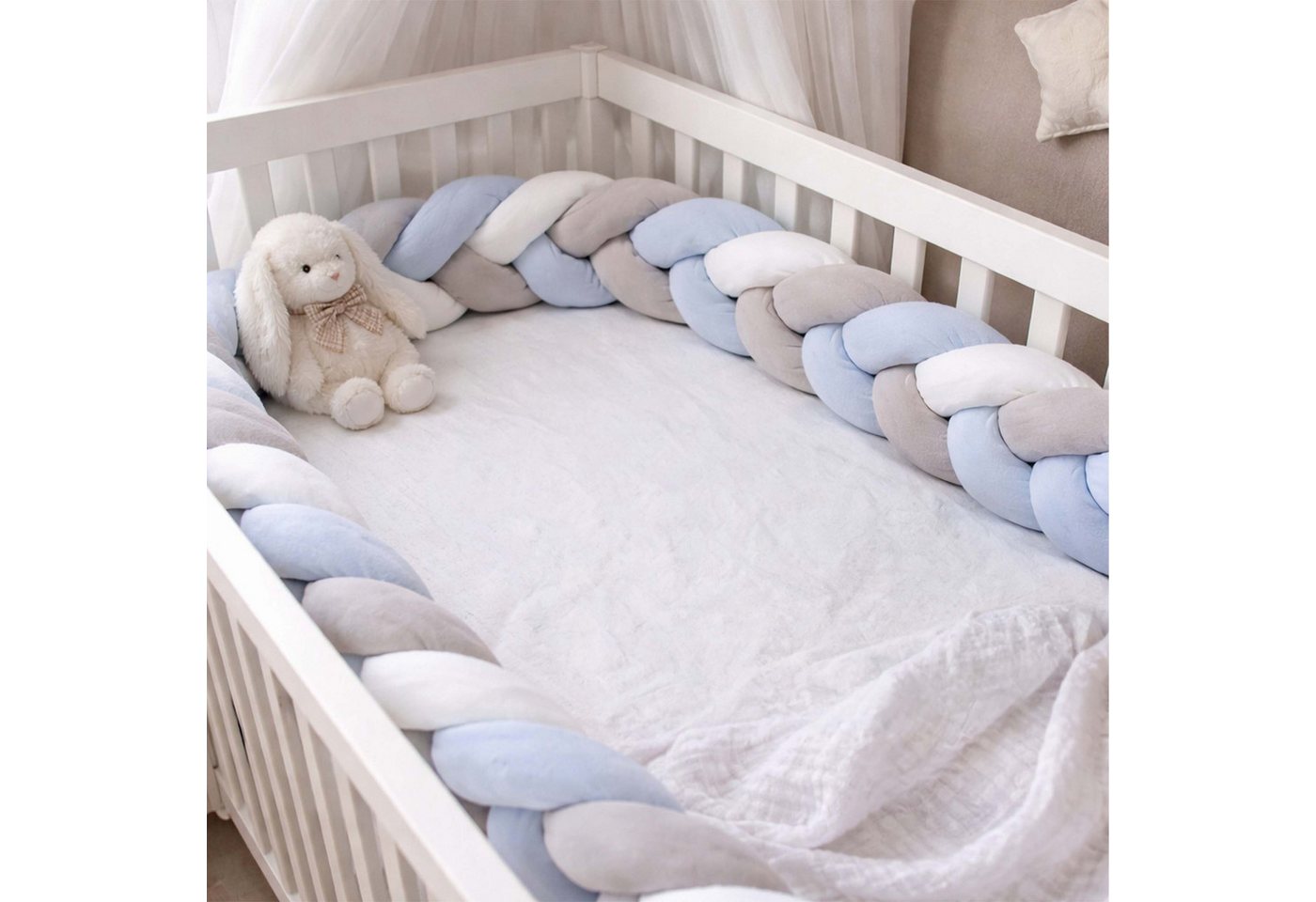 Relaxdays Bettschlange Polyester Grau-Blau Geflochten 220 cm x ø 12 cm 1 kg