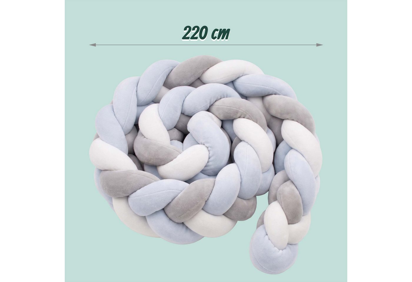 Relaxdays Bettschlange Polyester Grau-Blau Geflochten 220 cm x ø 12 cm 1 kg Bild 3