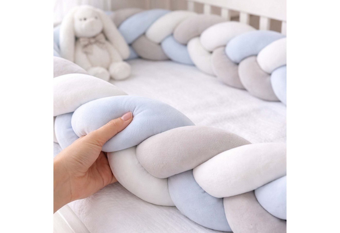 Relaxdays Bettschlange Polyester Grau-Blau Geflochten 220 cm x ø 12 cm 1 kg Bild 4