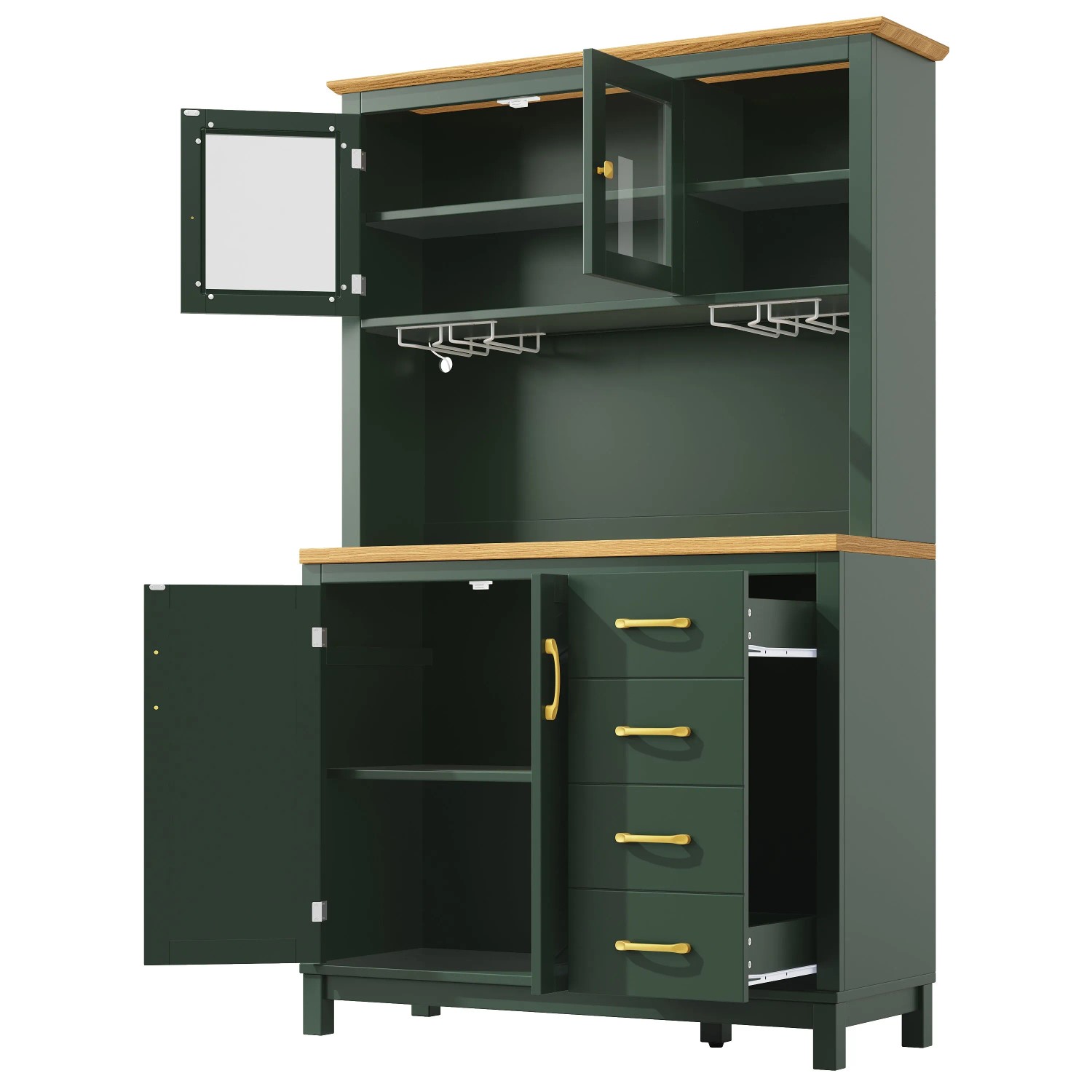 okwish Buffetschrank mit LED Lichtleiste Getränkehalter Türen Küche 105.5x40x180cm Grün