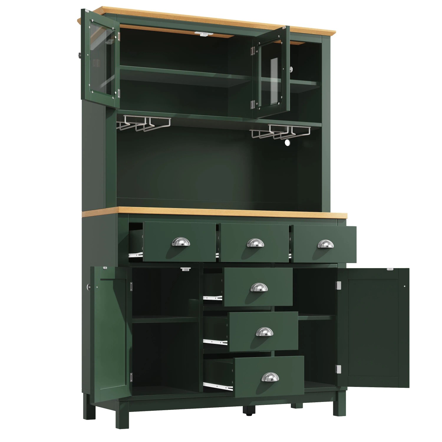 okwish Buffetschrank mit LED Lichtleiste Getränkehalter Türen Küche 104x40x180cm Grün