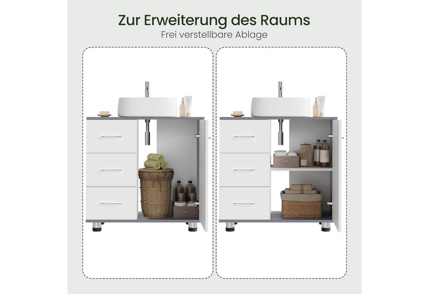 EUGAD Waschbeckenunterschrankmit 3 Schubladen 2 Fächer hinter Tür Bild 2