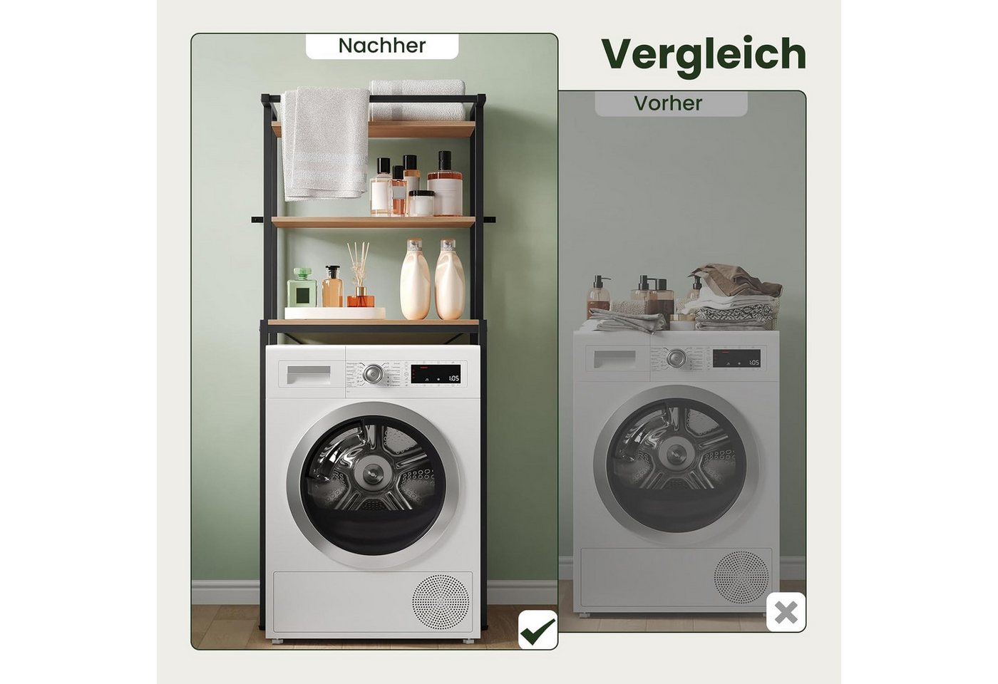 EUGAD Mehrzweckregal Waschmaschinenregal WC Regal Metall Holzwerkstoff