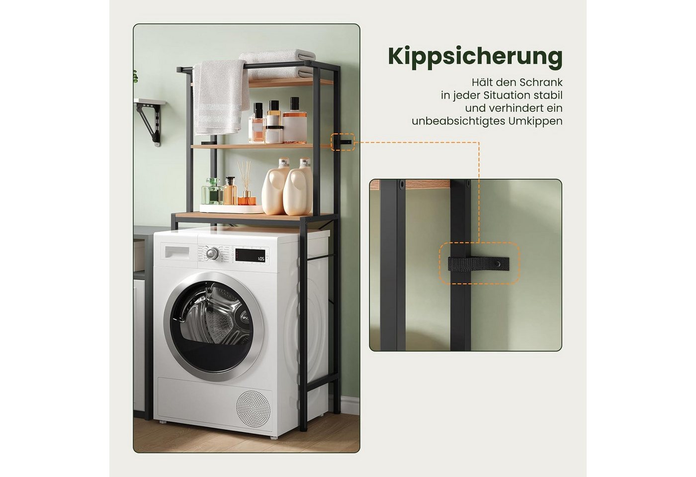 EUGAD Mehrzweckregal Waschmaschinenregal WC Regal Metall Holzwerkstoff Bild 3