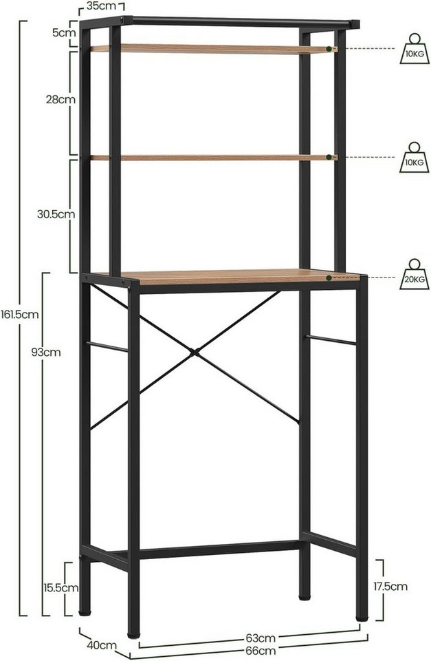 EUGAD Mehrzweckregal Waschmaschinenregal WC Regal Metall Holzwerkstoff Bild 5