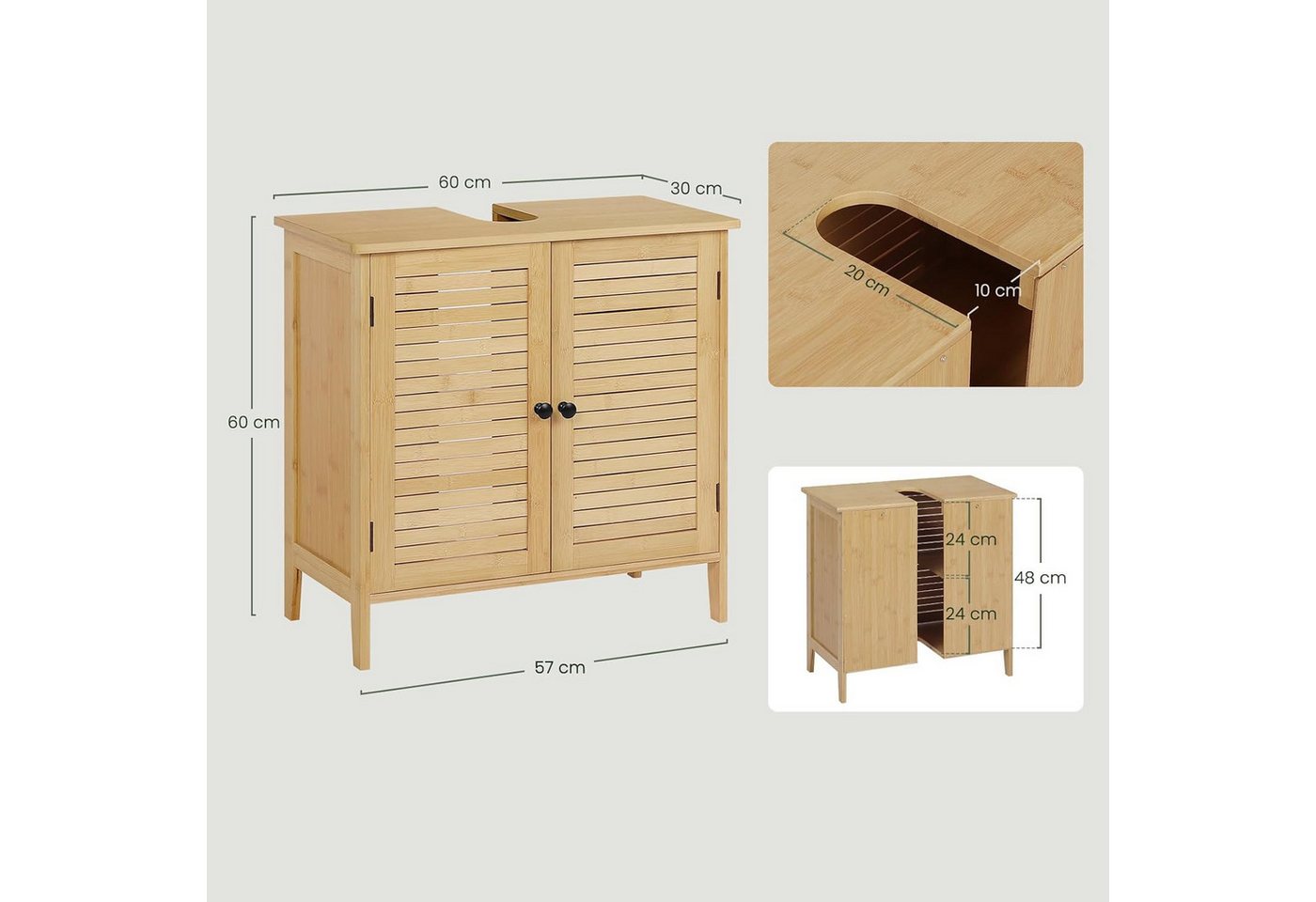 EUGAD Waschbeckenunterschrank aus Bambus 60x60x30 cm