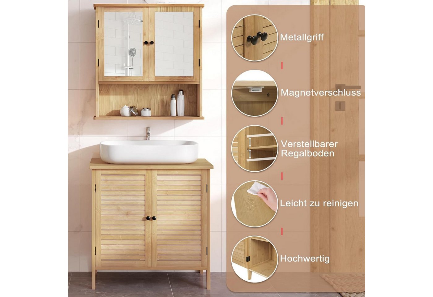 EUGAD Waschbeckenunterschrank aus Bambus 60x60x30 cm Bild 2