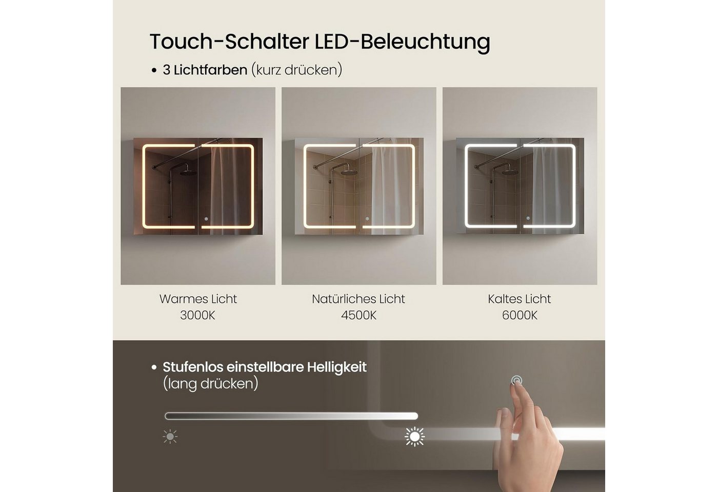 EUGAD Spiegelschrank mit Verstellbaren Einlegeböden und Steckdosen Bild 2