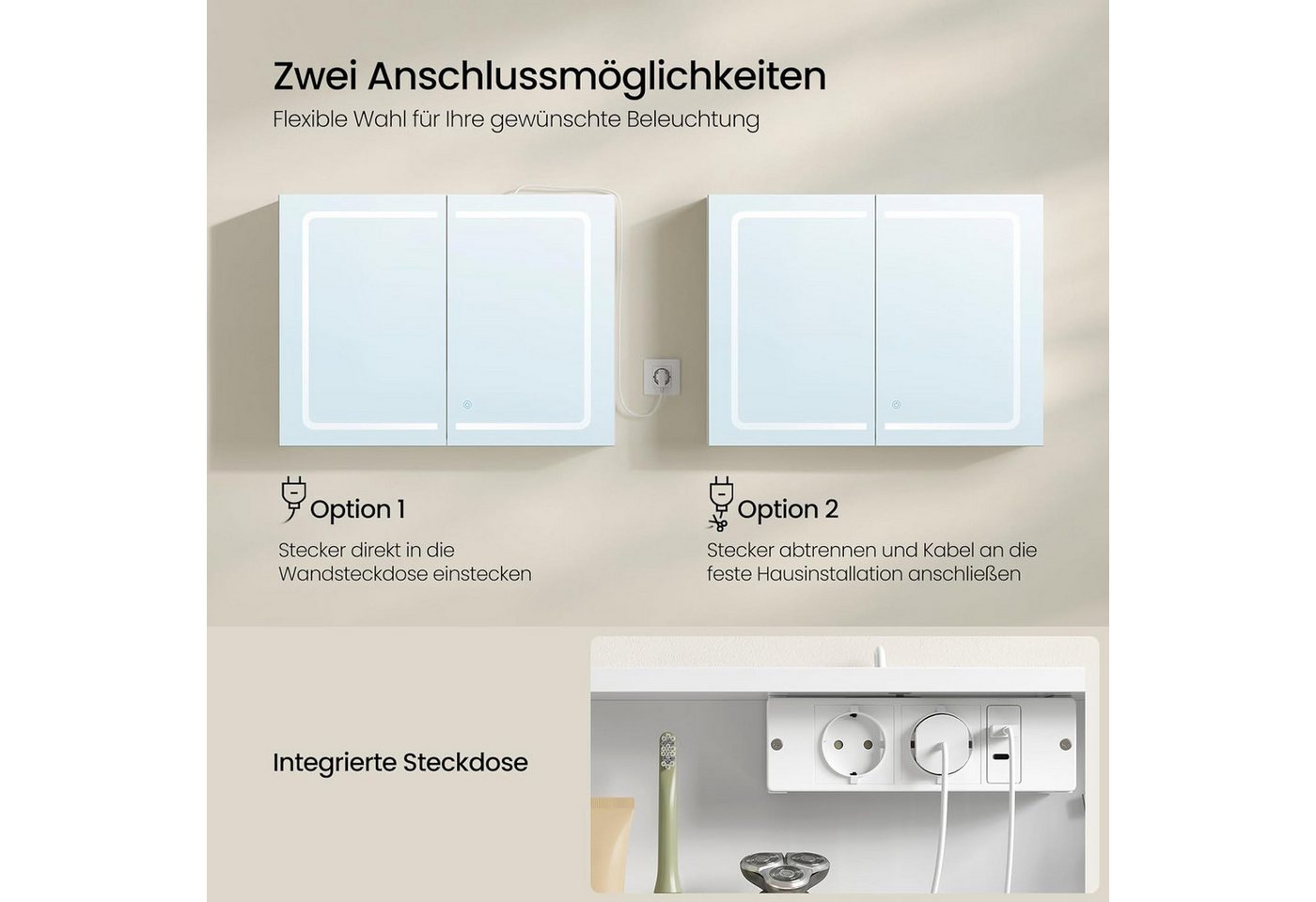 EUGAD Spiegelschrank mit Verstellbaren Einlegeböden und Steckdosen Bild 5
