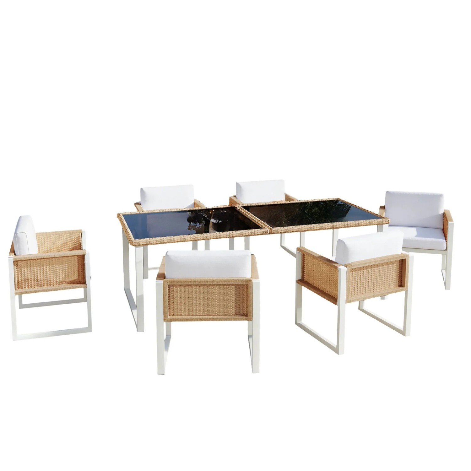 Merax Polyrattan Garten-Essgruppe 6 Personen Esstisch Sessel
