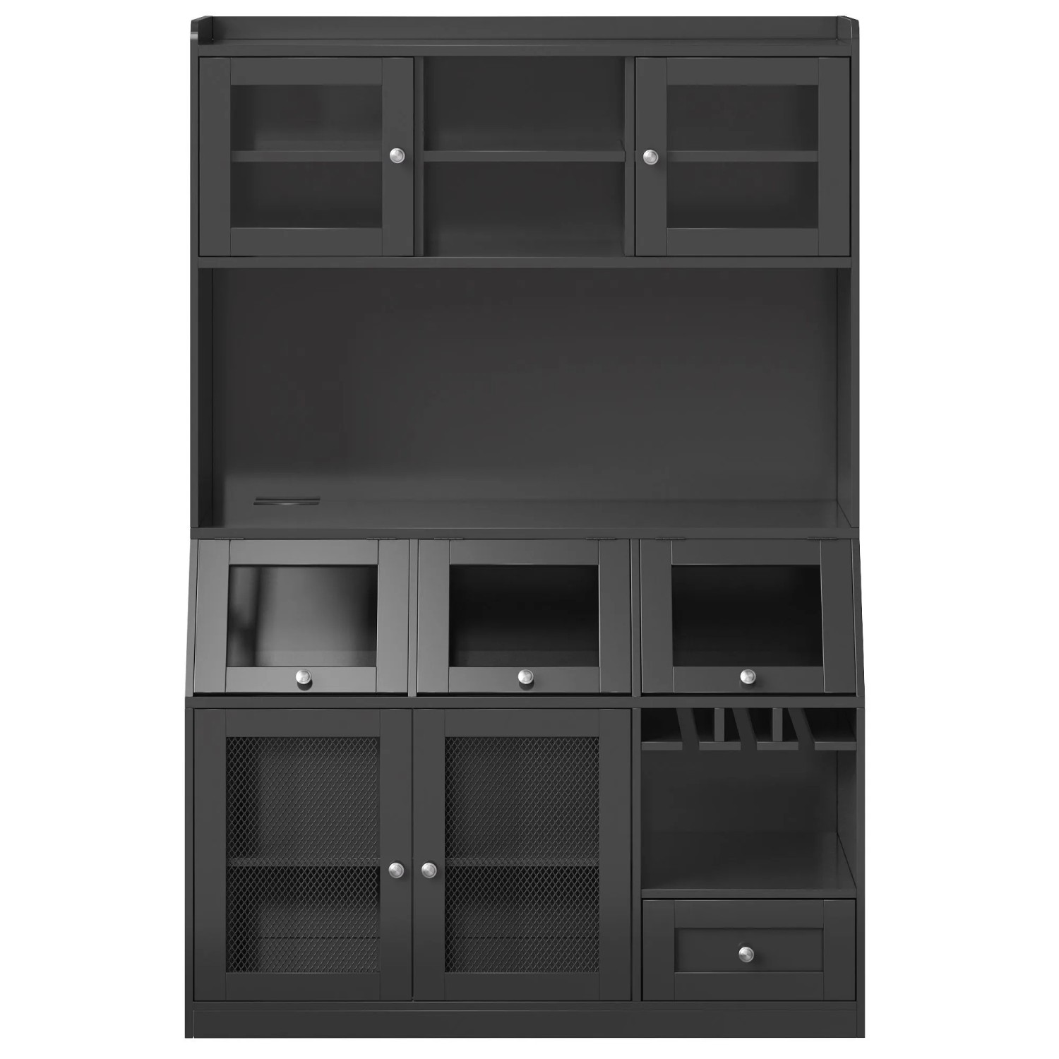 Merax Küchenschrank 120x40x181,7cm LED Glastüren Schwarz