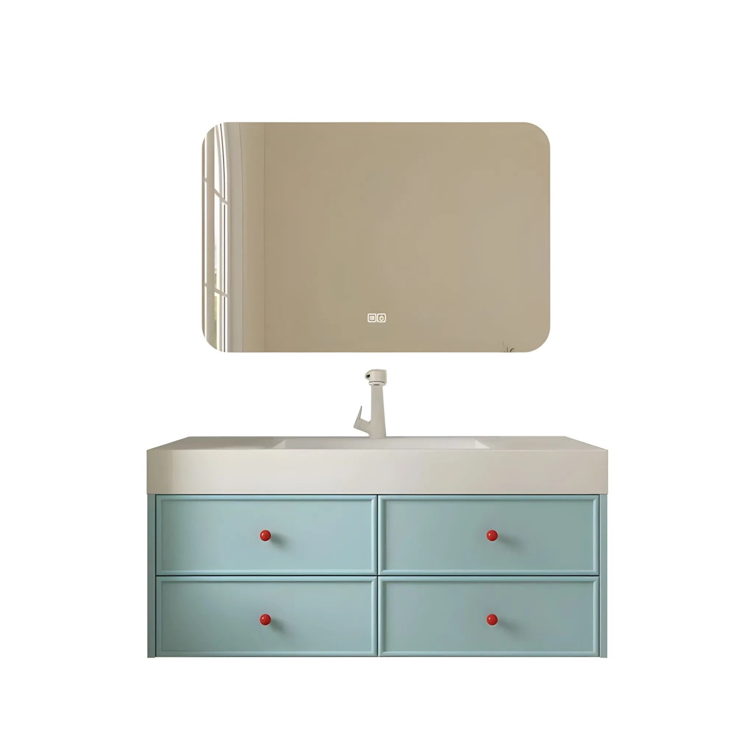 360Home Waschbecken Aus Sinterstein Badmöbel Set 140 CM Badezimmermöbel Bad Schränke Waschtisch LED Spiegel Blau LSC140