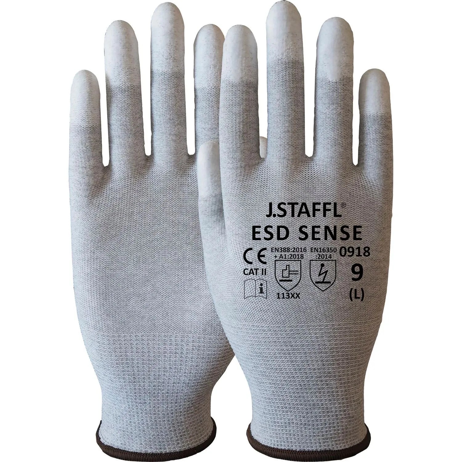 Staffl Schutzhandschuhe Größe 8 Esd-Sense Grau Polyester/Karbon Pu-Beschichtung 12 Paar
