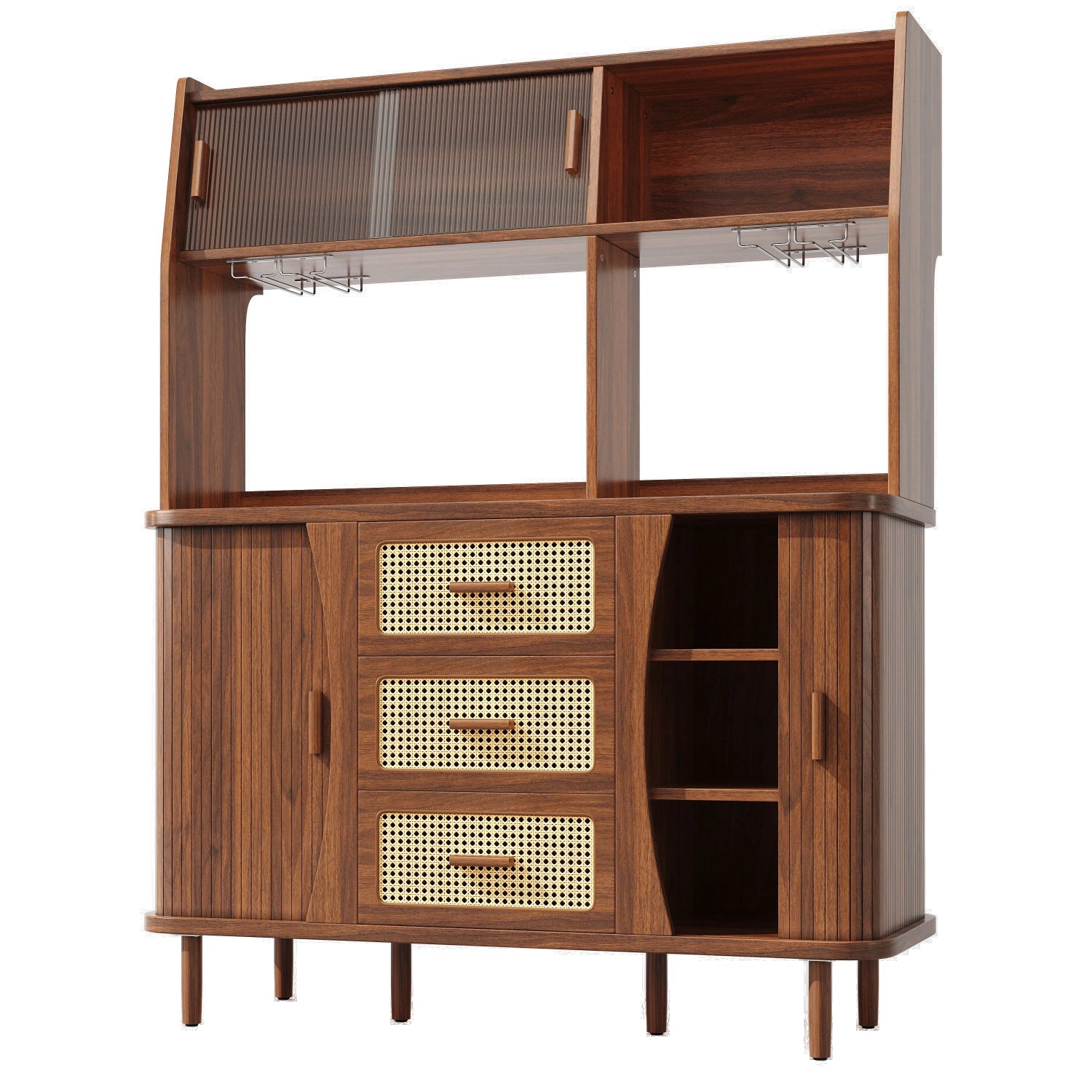 okwish Buffetschrank mit Rattanoptik Küche 140x40.5x174.5cm Braun