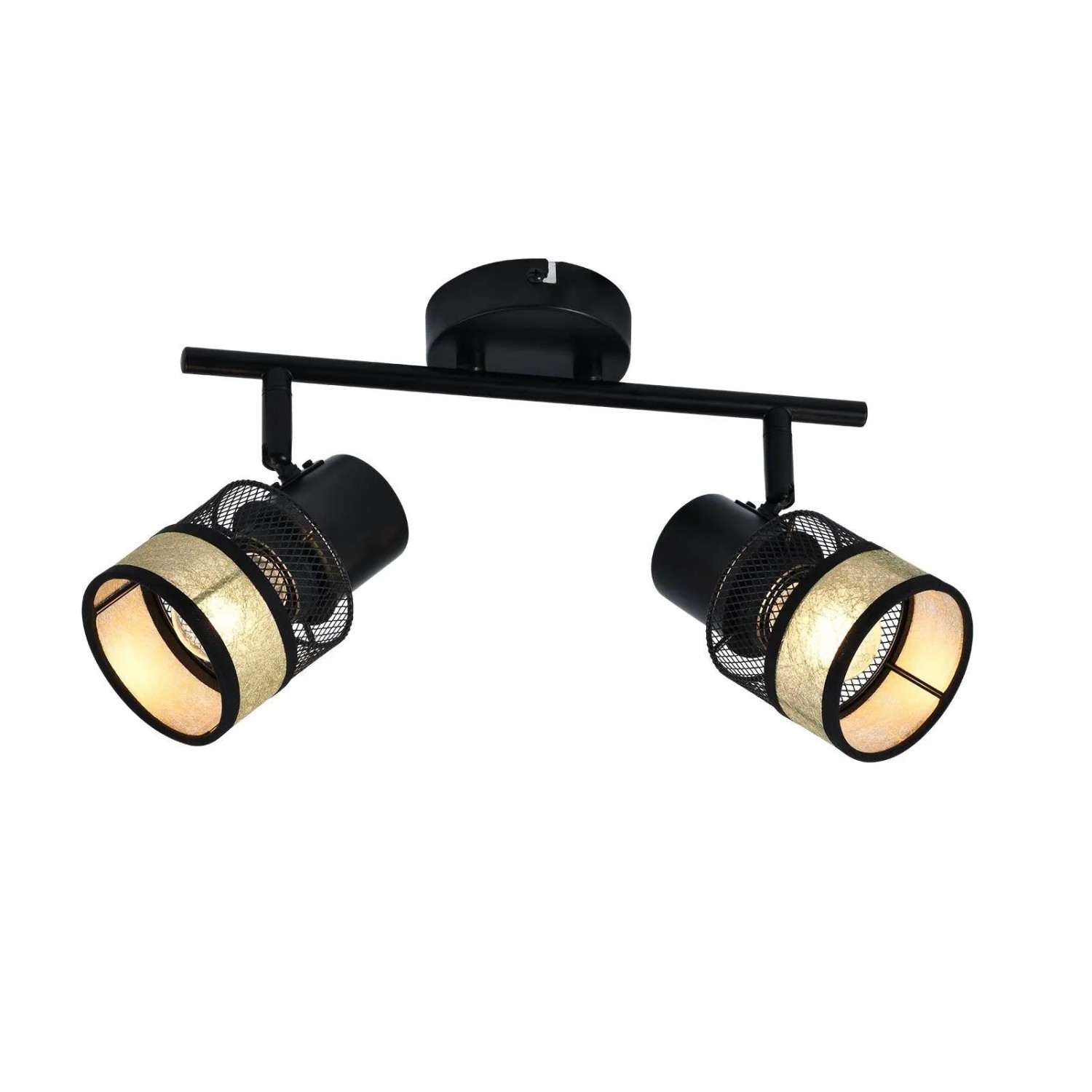 ZMH Deckenstrahler 2 Flammig Schwarz mit Gold Stoffschirm 330 Grad Schwenkbar E27 LED max. 25W