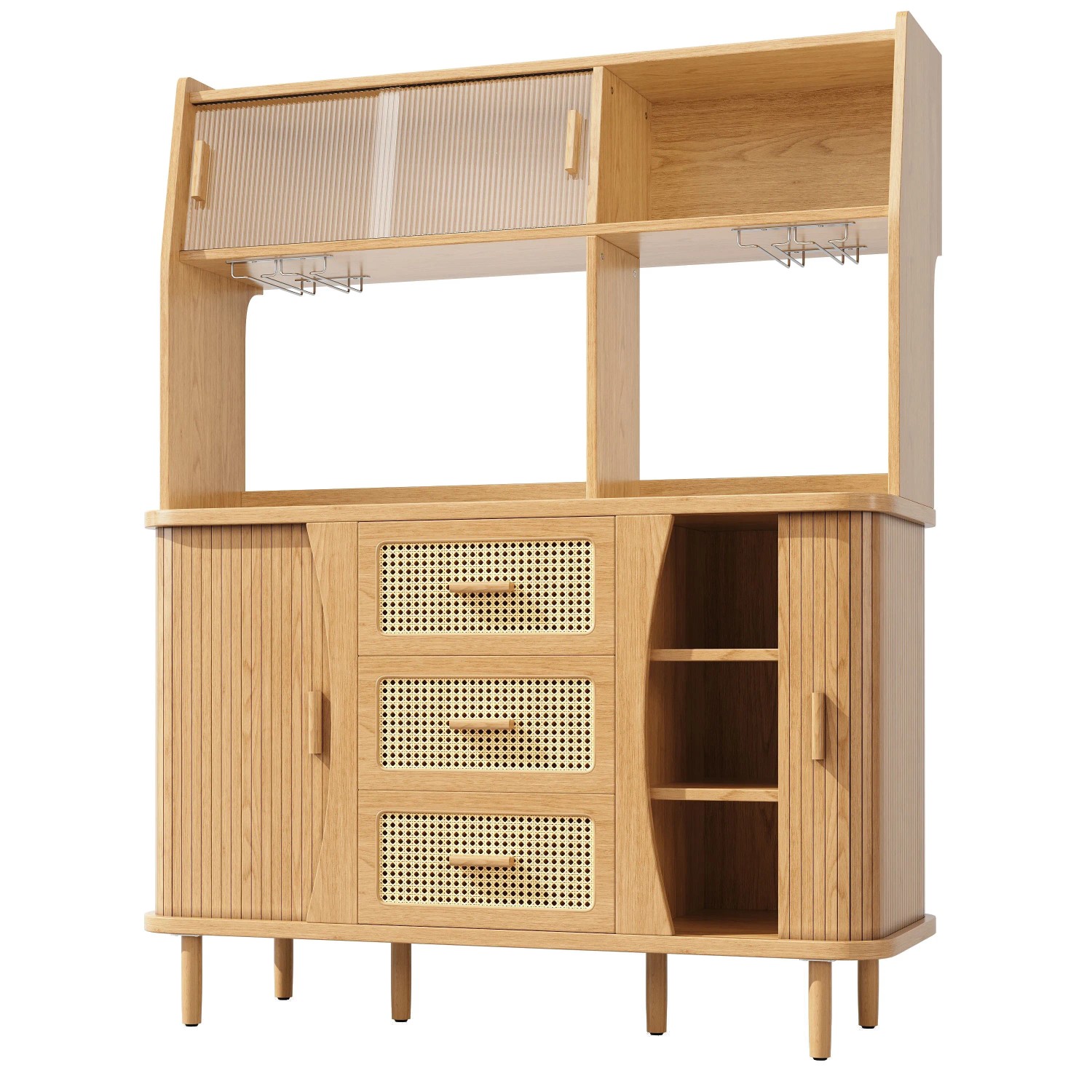 okwish Buffetschrank mit Rattanoptik Küche 140x40.5x174.5cm Natur