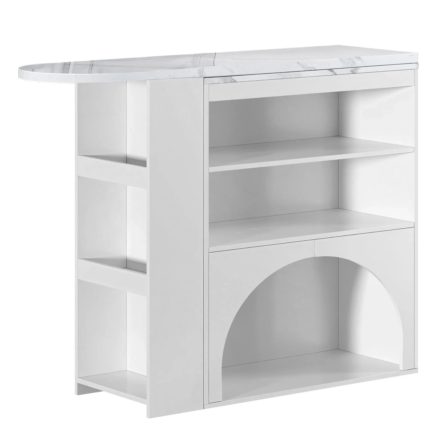 okwish Esstisch mit Ausziehbar Drehbar Haustierbereich Marmoroptik 120x40x100cm Weiß