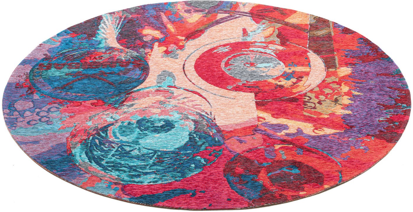 Sansibar Teppich Keitum 008, rund, Höhe: 3 mm, Flachgewebe, modernes Design, Motiv Gläser & gekreuzte Säbel Bild 3