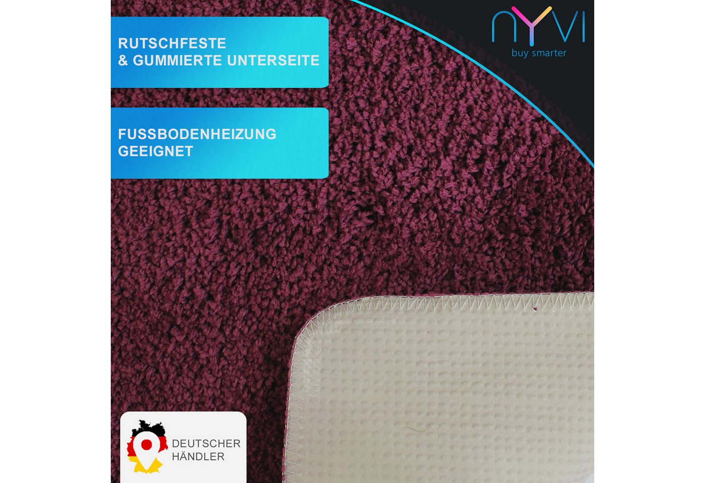 NYVI Badematte WC Vorleger mit Ausschnitt NYVISpa Lasalle Lila Toiletten Teppich, Höhe 20 mm, Polyester, Rutschfest, Saugstark, Schnell Trocknend, Fußbodenheizung geeignet