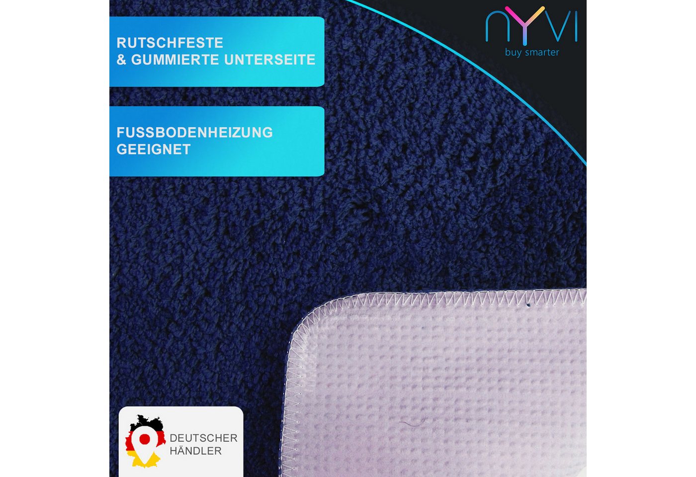 NYVI Badematte WC Vorleger mit Ausschnitt NYVISpa Lasalle Navy Toiletten Teppich, Höhe 20 mm, Polyester, Rutschfest, Saugstark, Schnell Trocknend, Fußbodenheizung geeignet Bild 5