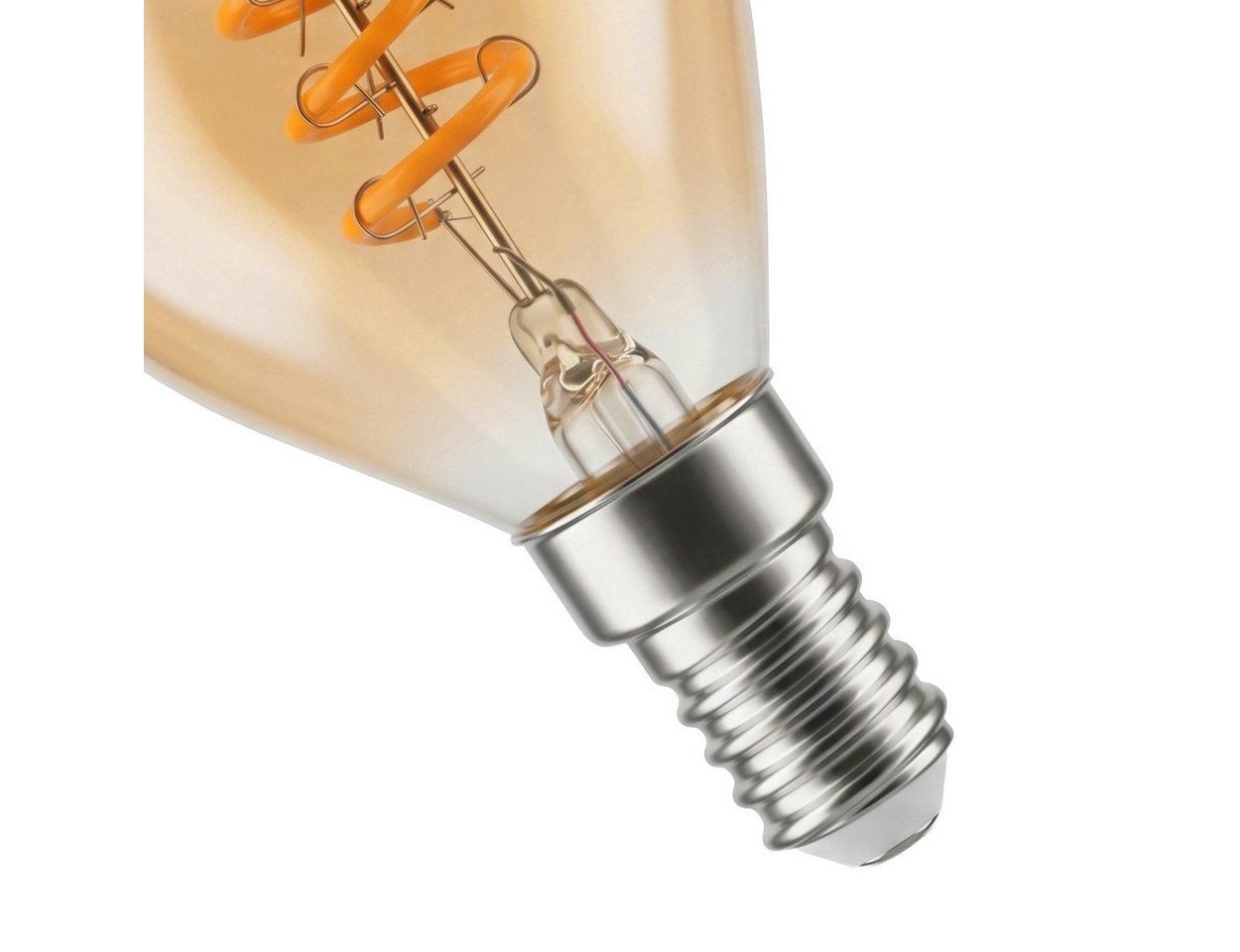 hofstein LED-Leuchtmittel 2er Set Glühbirne Extra Warmweiß dimmbar 4 Watt, E14, 2200 Kelvin, 220 Lumen, Kerze, Filament Spirale, Amber