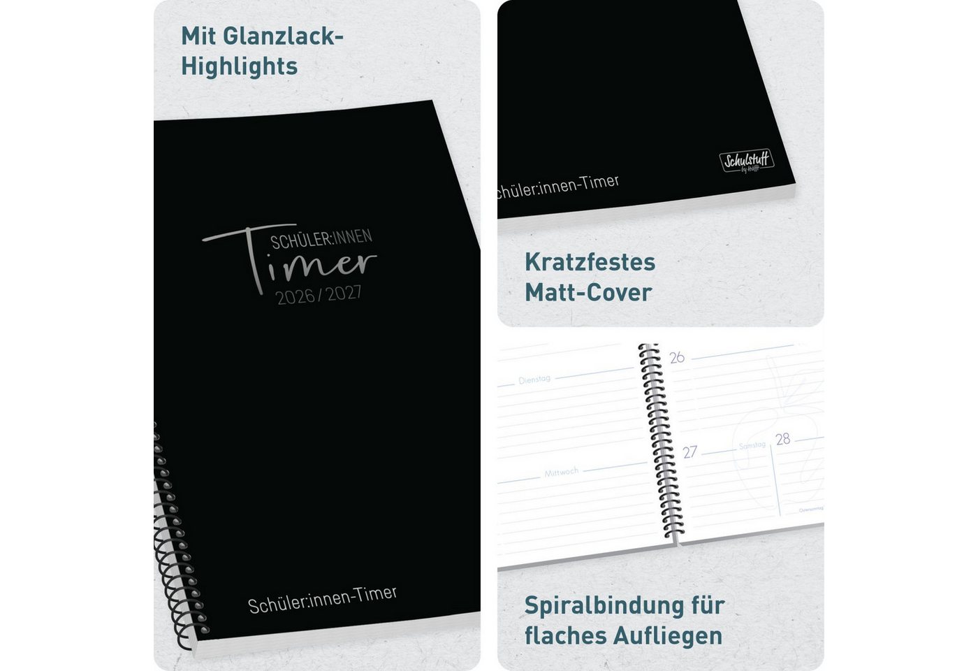 Häfft Schülerkalender Schulstuff Schülertimer mit Spiralbindung 2026/2027 / A5