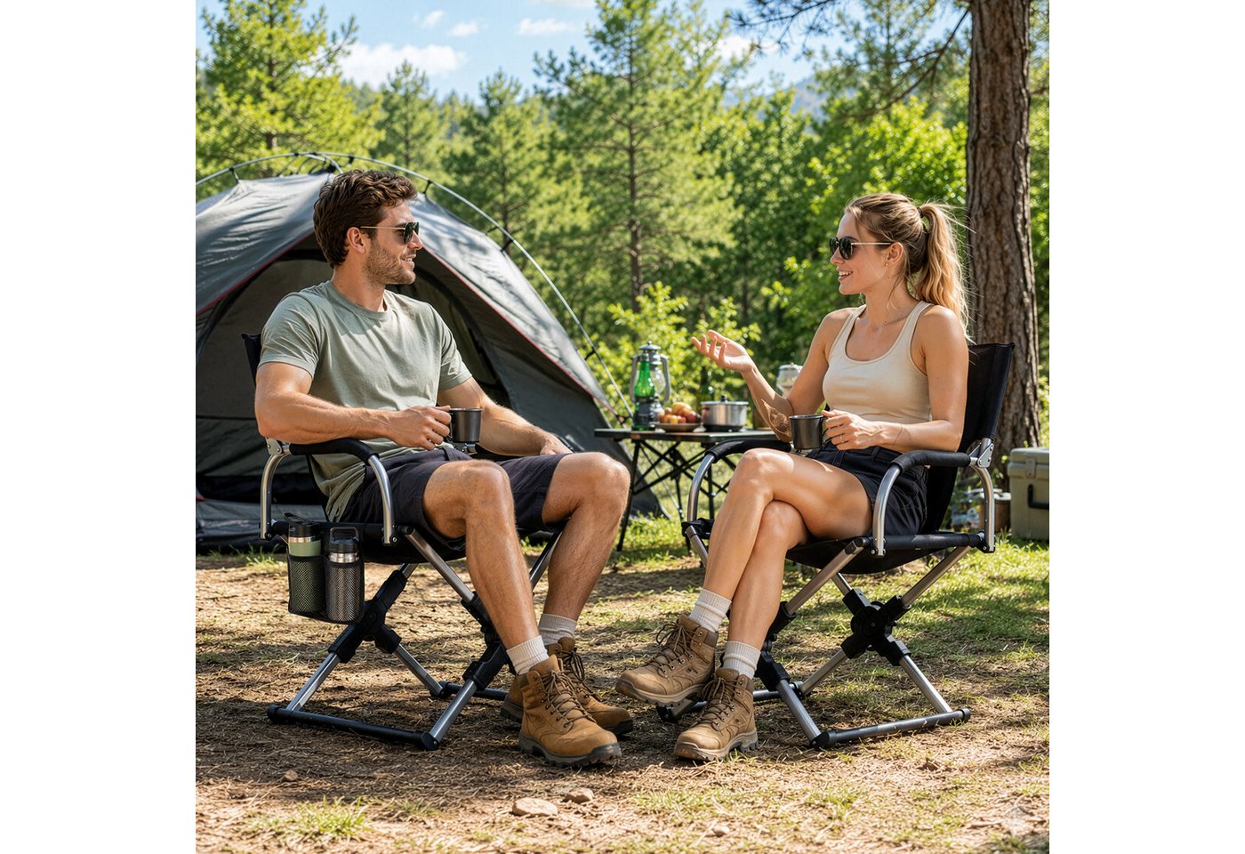 Youyijia Campingstuhl Schwerlast Faltbarer Campingstuhl mit Armlehnen und Rückenlehne