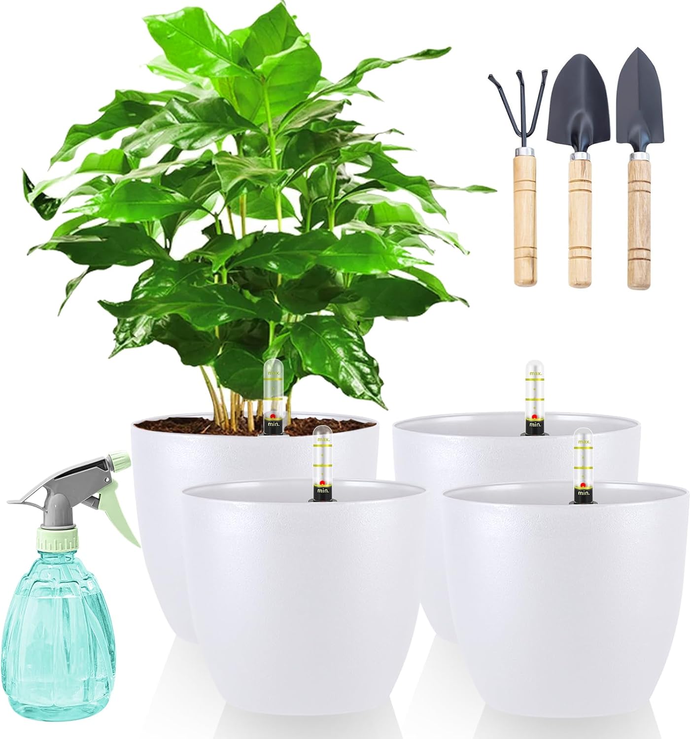 4er-set Selbstbewässernde Blumentöpfe Mit Wasserstandsanzeige, Weiß, 18 Cm, Blumentöpfe Für Garten- Und Zimmerpflanzen, Kunststoff-pflanztöpfe