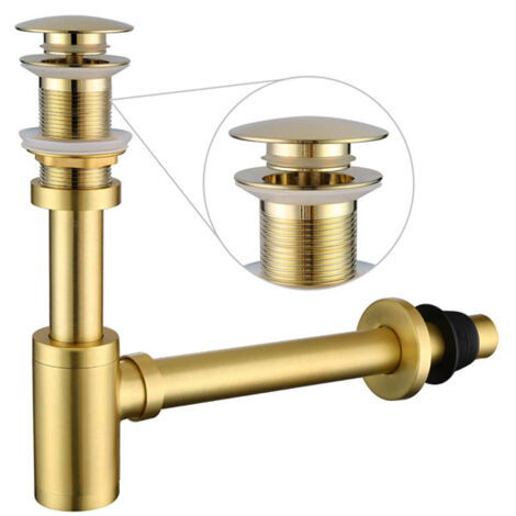 Horizontaler Wandsiphon Aus Edelstahl – Geeignet Für Waschbecken, Spülbecken, Aufsatzwaschbecken Usw. – 1 Stück. Goldfarben. Ohne Überlauf.