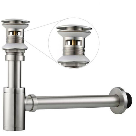 Horizontaler Wandsiphon Aus Edelstahl – Geeignet Für Waschbecken, Spülbecken, Becken Usw. – 1 Stück. Gebürstete Oberfläche. Mit Überlauf.