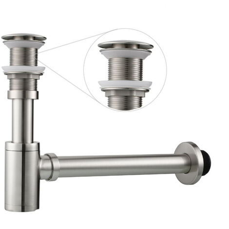 Horizontaler Wandsiphon Aus Edelstahl – Geeignet Für Waschbecken, Spülbecken, Aufsatzwaschbecken Usw. – 1 Stück. Gebürstete Oberfläche. Ohne Überlauf.
