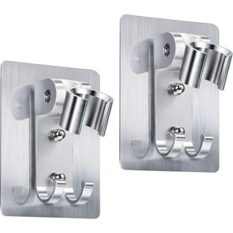Duschkopfhalterung Ohne Bohren – Starker Klebstoff. Verstellbar. Geeignet Für Alle Glatten Oberflächen – 2 Stück. Silber.