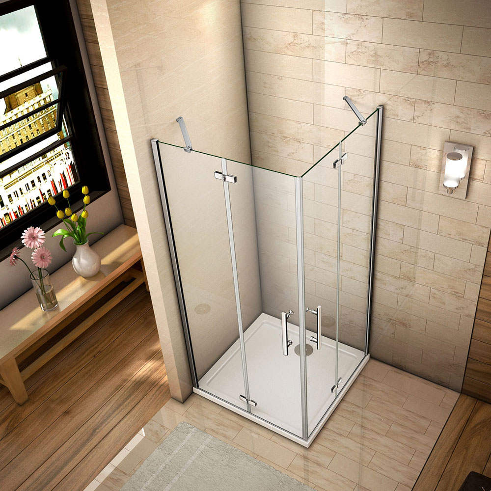 80x90x185cm Dusche Duschkabine Scharniertür Eckeinstieg Duschabtrennung 6mm Nano Glas