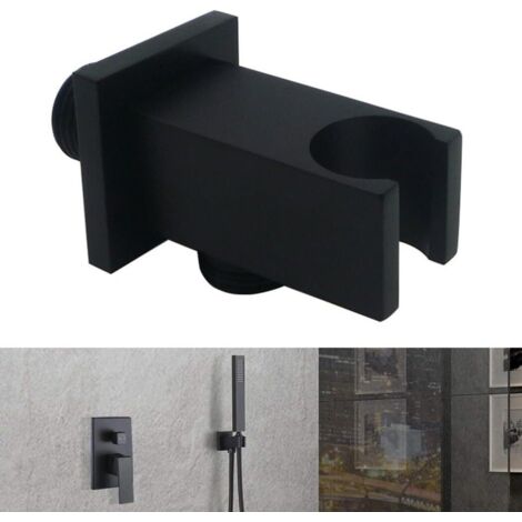 Set Aus 2 Schwarzen, Abgewinkelten, Quadratischen Duschanschlussstücken Für Duschköpfe. Wandhalterung Mit Duschkopfhalterung. Aus Messing Gefertigt.