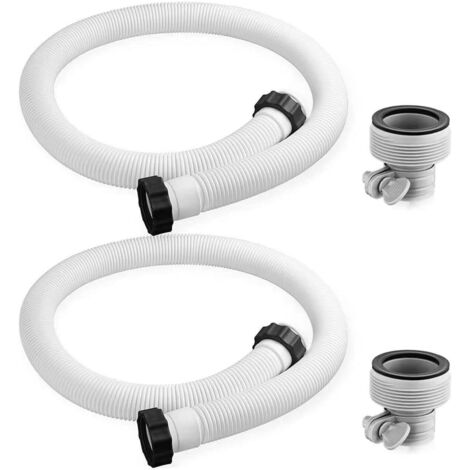 Set Mit 2 Ersatzschläuchen Inklusive Muttern, 150 Cm Lang. Poolpumpenschlauch. Weiß – Poolfilterpumpe. 38-mm-schlauch. Ersatz Für Aufstellpoolpumpen (2 Schläuche + 2 Adapter).