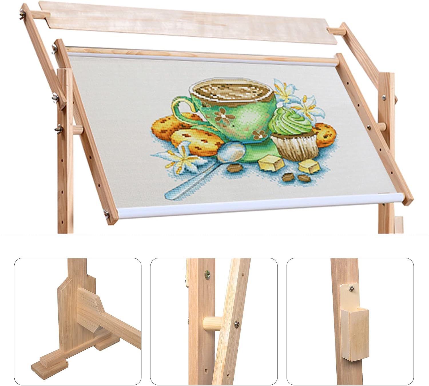 Verstellbarer Stickerhalter, Holzkreuzsticker, Heimtisch-sticker-nähhalter, Bodenständer, 87,5 85cm
