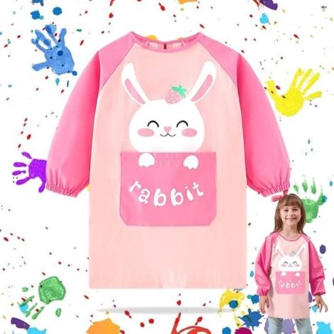 Kinderschürze Mit Hasenmotiv – Rosa, Wasserdichte, Langärmelige Malschürze Mit Großer Tasche Für Mädchen Im Alter Von 5–8 Jahren