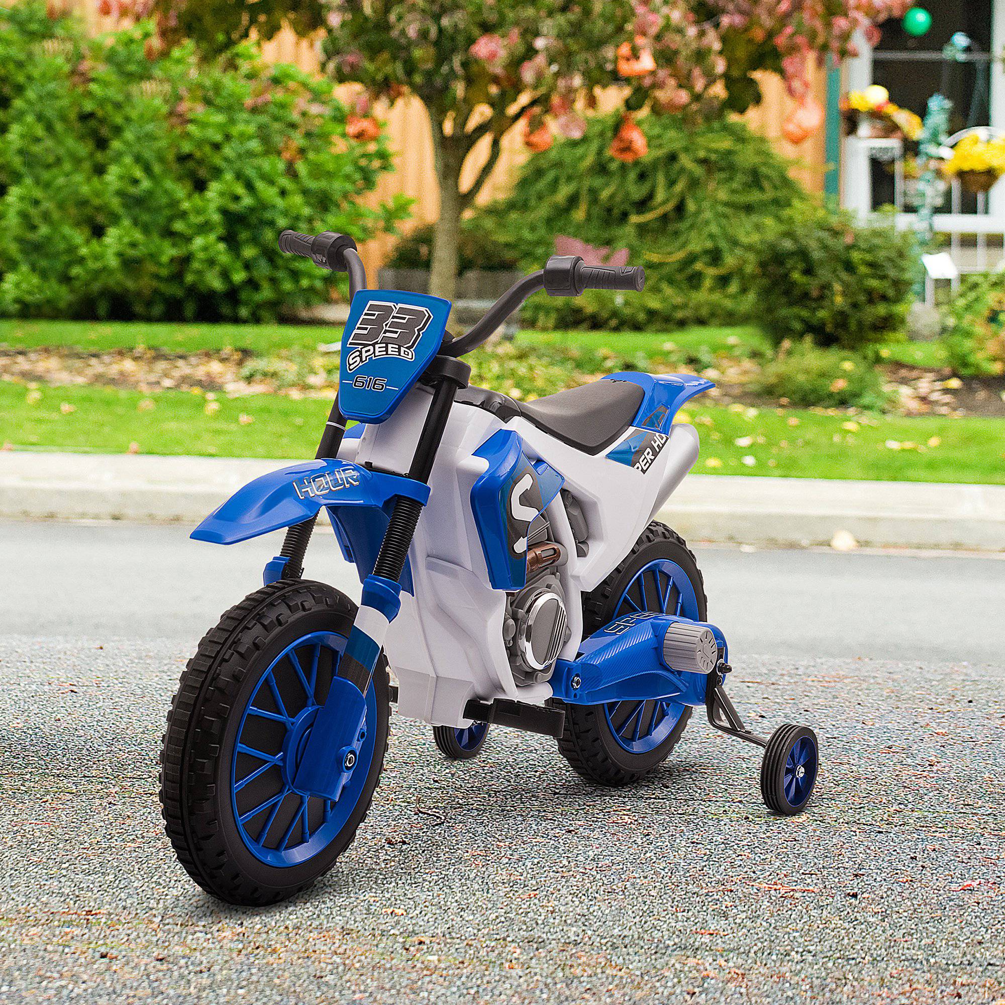 Elektrisches Dirtbike Für Kinder Von 3 Bis 5 Jahren, Kinder-elektromotorrad Mit Wiederaufladbarem 12-v-akku Und Abnehmbaren Stützrädern, 106,5 X 51,5 X 68 Cm, Blau