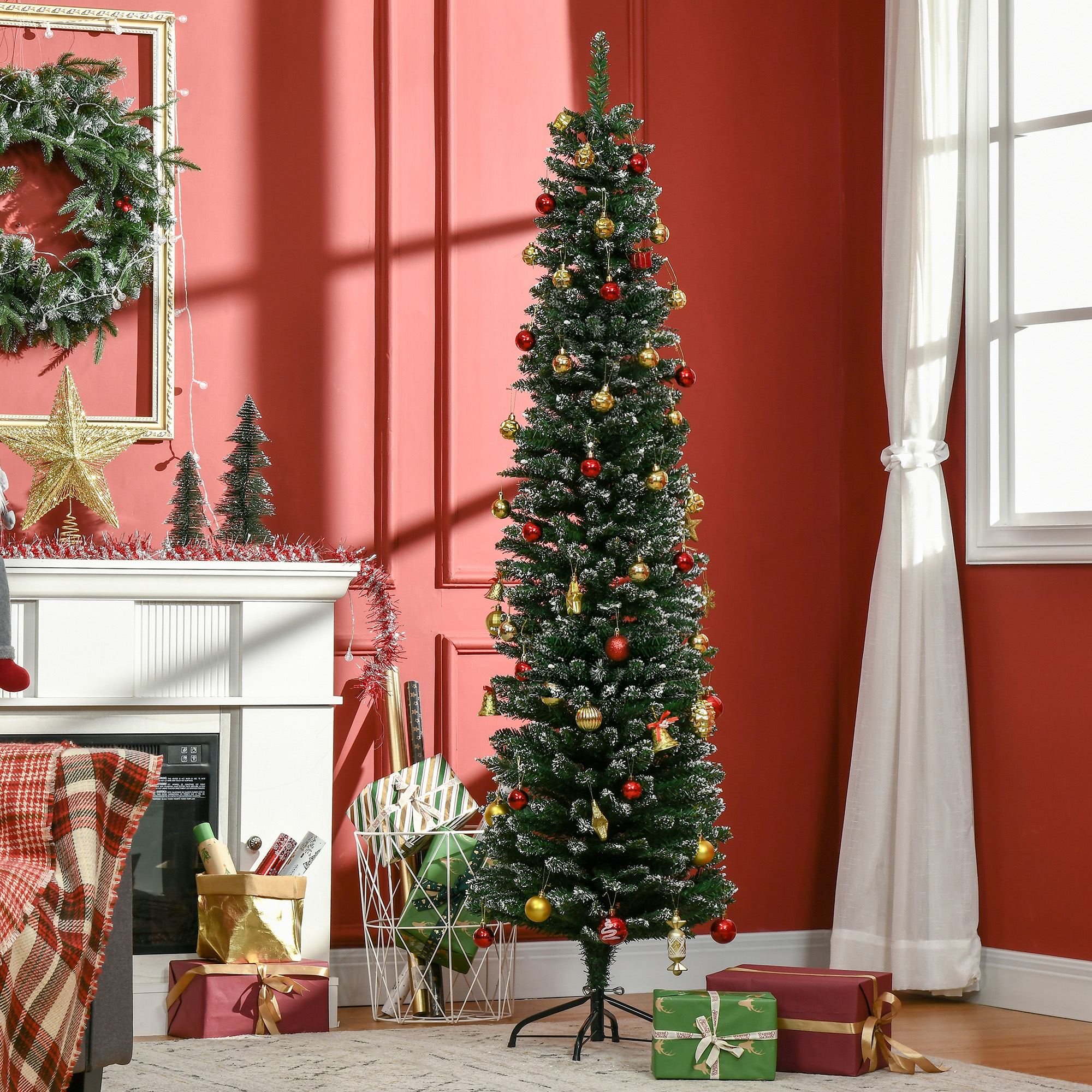 Schmaler Weihnachtsbaum 190 Cm Mit 570 Zweigen Und Metallständer, Grüner Weihnachtsbaum Für Das Wohnzimmer
