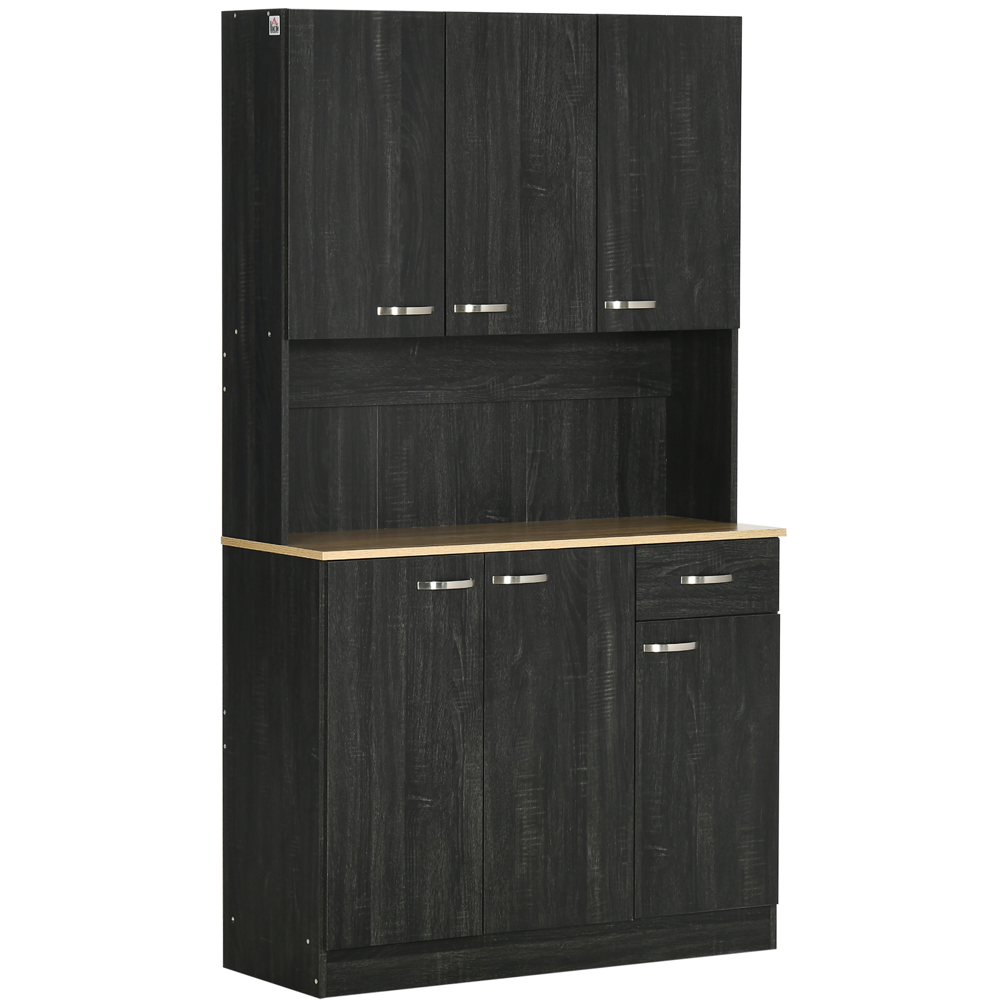 Küchenschrank Mit Einer Schublade, Sechs Türen Und Verstellbaren Einlegeböden, Modernes Design, 101 X 39 X 180 Cm, Schwarz