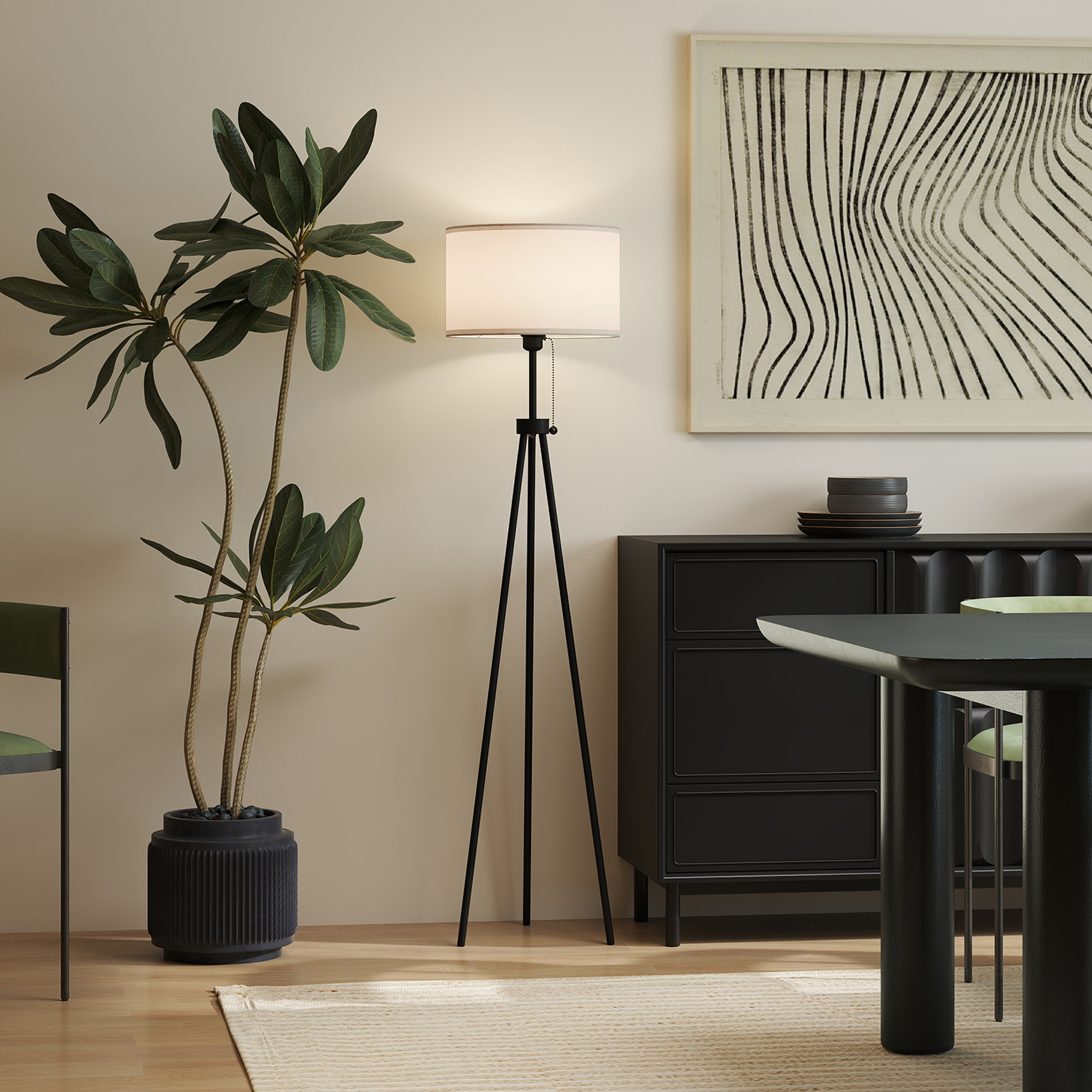 Stehlampe Mit Metallstativ Und Stoffschirm, Elegantes Und Klassisches Design, Ø 37 X 152 Cm, Für Zuhause Oder Büro