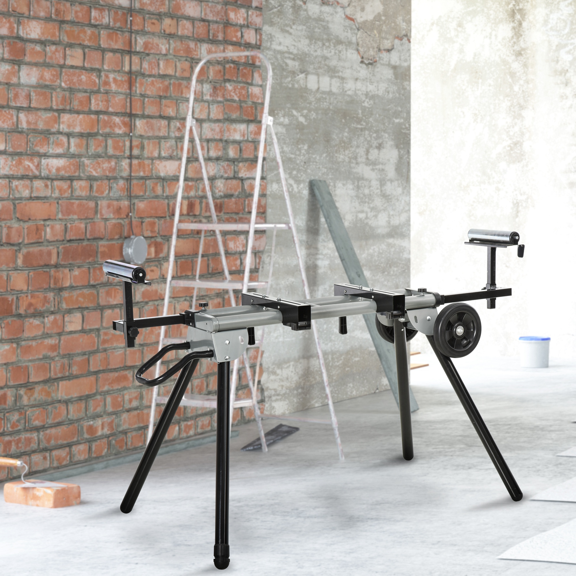 Durhand Universeller, Klappbarer Gehrungssägenständer Mit Verstellbarem Arbeitsabstand, Leicht Zu Transportieren Und Zu Verstauen, 123,5–245 X 73 X 96 Cm, Schwarz