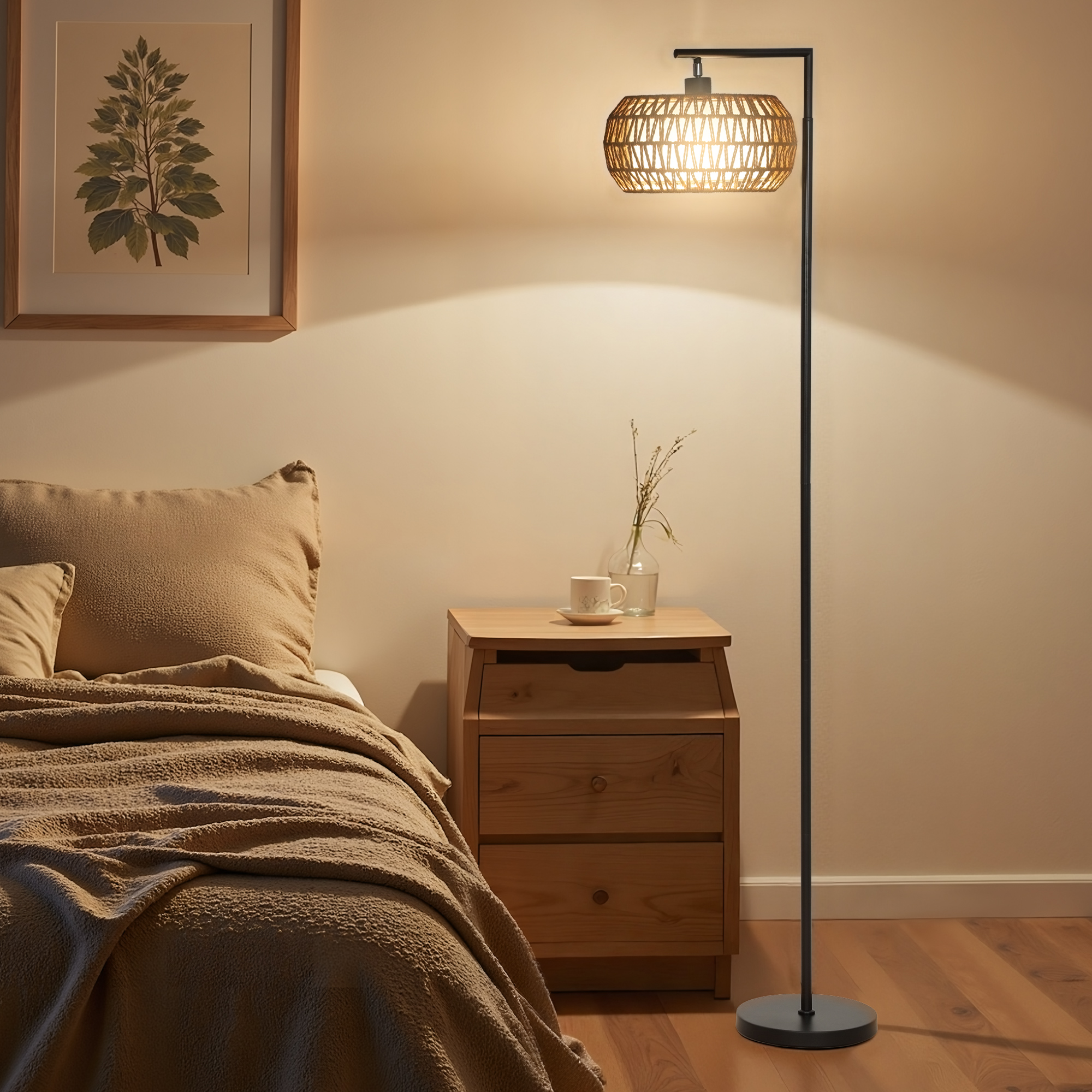 Böhmische Doppelwand-stehlampe Mit Schirm, 3 Farbtemperaturen, Einstellbarer Helligkeit Und Fernbedienung