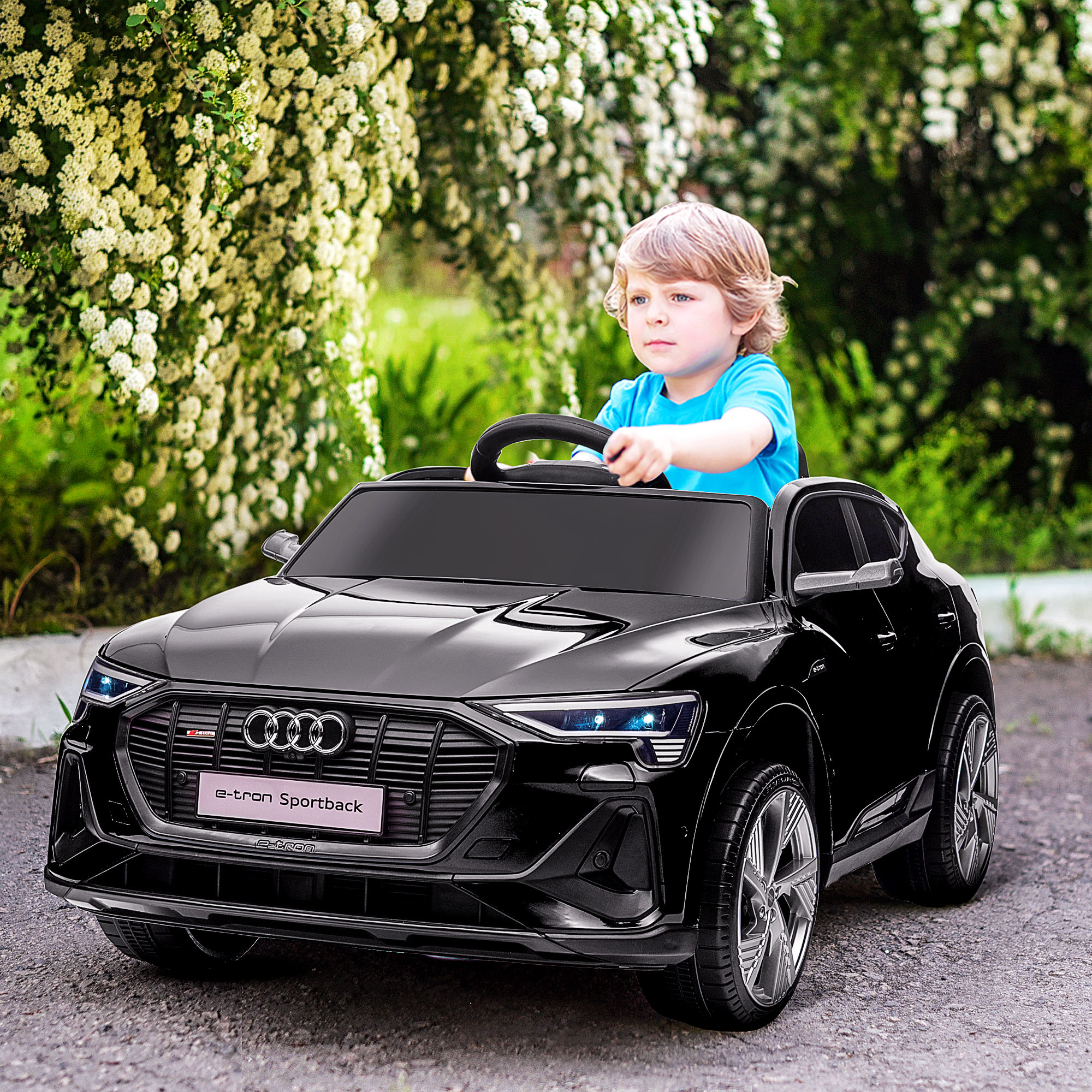 Audi E-tron 12v Elektro-kinderauto Mit Zwei Motoren, Fernbedienung Und Akku, 3–5 Km/h Geschwindigkeit, Led-beleuchtung Und Musik, Schwarz